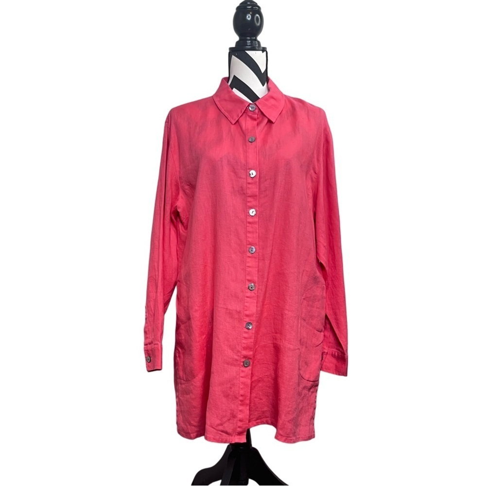 Chico's Vintage 100% Linen Breathable Sz 3 Button Down Front Tunic Top